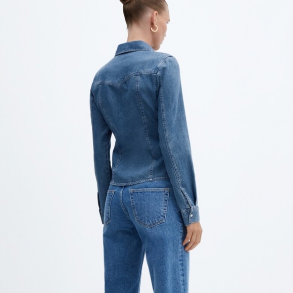 Mango Chest-pocket denim shirt in Blue Medium/XL - Picture 4 of 13